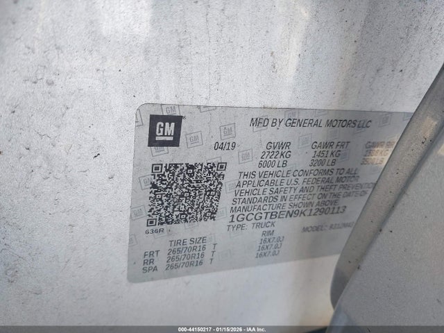 Chevrolet Colorado Wt 2019 1GCGTBEN9K1290113 Image 9