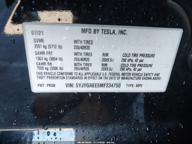 2021 TESLA MODEL Y 5YJYGAEE5MF234750 Photo 8