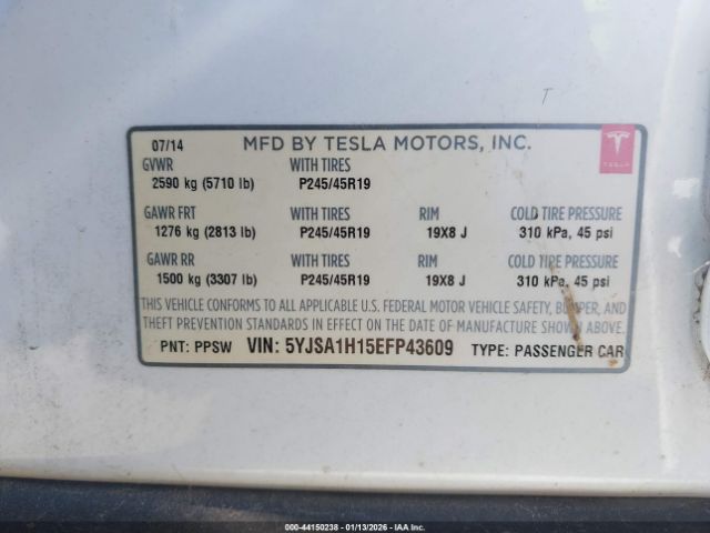 2014 TESLA MODEL S 5YJSA1H15EFP43609 Photo 8
