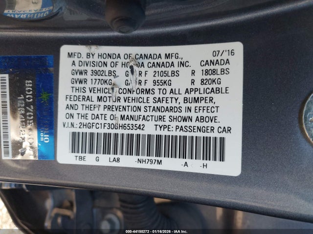 2HGFC1F30GH653542 Honda Civic Ex-t