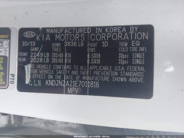 Aukcja sprzedaży 2014 Kia Soul, vin: KNDJN2A21E7011816, numer aukcji: 44150277