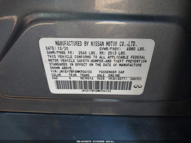 Продажа на аукционе авто 2021 Infiniti Q50 Luxe, vin: JN1EV7BP4MM704102, номер лота: 44150278