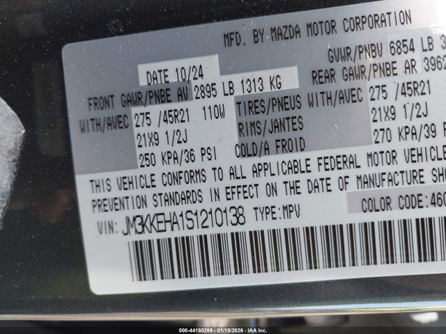 Продаж на аукціоні авто 2025 Mazda Cx-90 Phev Premium Plus Package, vin: JM3KKEHA1S1210138, номер лоту: 44150289