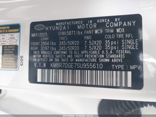 KM8R7DGE7SU955610 Hyundai Palisade Calligraphy