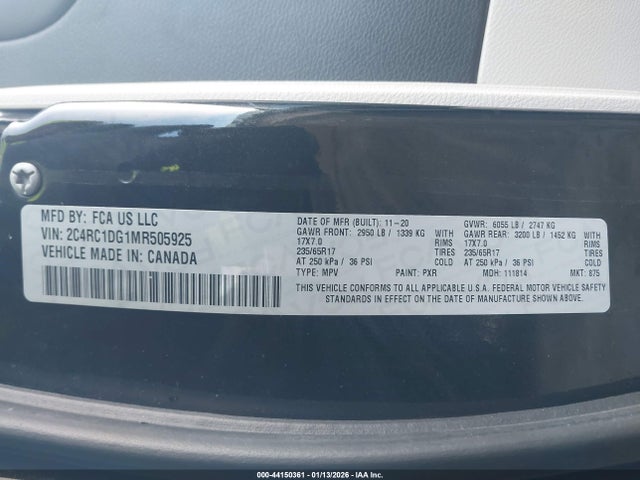 2021 Chrysler Voyager Lxi მანქანა იყიდება აუქციონზე, vin: 2C4RC1DG1MR505925, აუქციონის ნომერი: 44150361