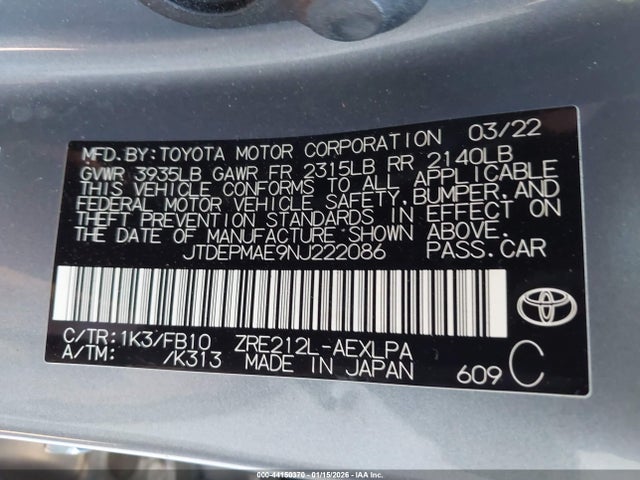 Toyota COROLLA LE 2022 JTDEPMAE9NJ222086 Image 9