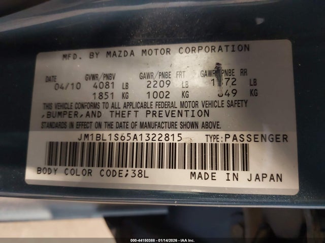 Aukcja sprzedaży 2010 Mazda Mazda3 S Sport, vin: JM1BL1S65A1322815, numer aukcji: 44150388
