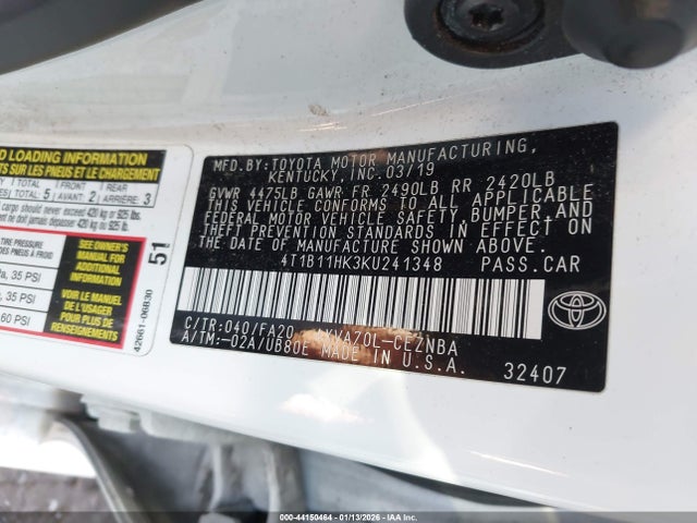 4T1B11HK3KU241348 Toyota CAMRY LE