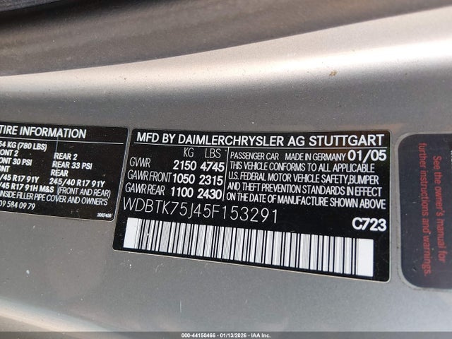 2005 MERCEDES-BENZ CLK 500 WDBTK75J45F153291 Photo 8