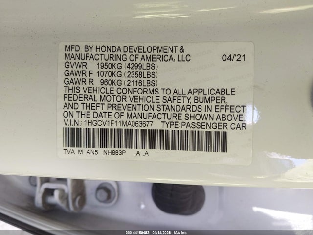 Honda ACCORD LX 2021 1HGCV1F11MA063677 Image 9