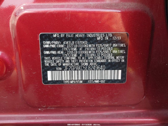 Subaru Xv Crosstrek 2.0i Limited 2014 JF2GPAKC5E8249640 Image 9