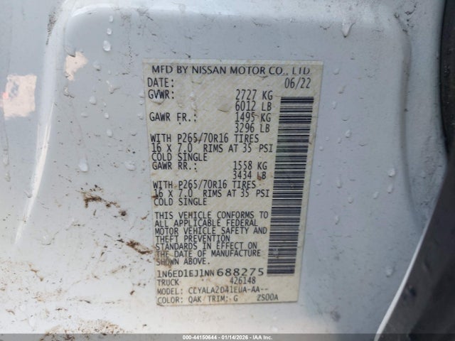 1N6ED1EJ1NN688275 Nissan Frontier S 4x2