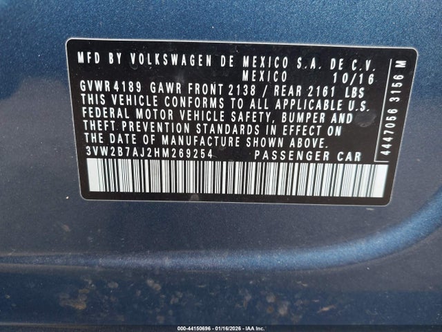 Продаж на аукціоні авто 2017 Volkswagen Jetta 1.4t S, vin: 3VW2B7AJ2HM269254, номер лоту: 44150696