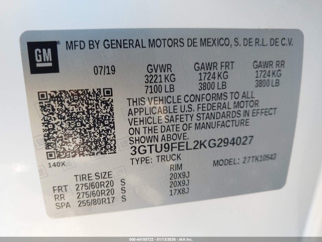 3GTU9FEL2KG294027 GMC l87 - di dfm, alum, gen 5