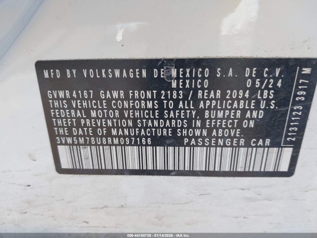 Продажа на аукционе авто 2024 Volkswagen Jetta 1.5t S, vin: 3VW5M7BU8RM097166, номер лота: 44150738