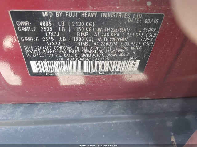 Subaru Outback 2.5i 2015 4S4BSAAC9F3308126 Image 9