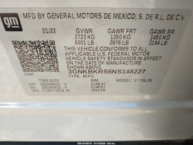 3GNKBKRS6NS148227 Chevrolet Blazer Awd Rs