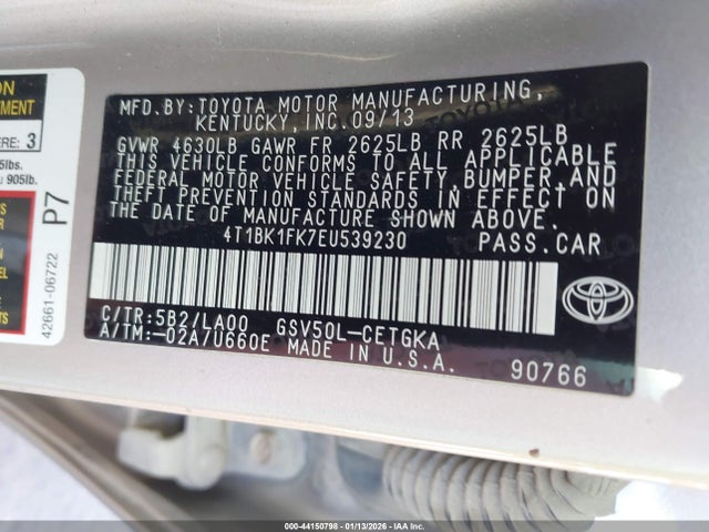 4T1BK1FK7EU539230 Toyota Camry Xle V6