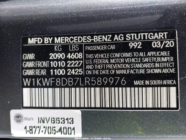 Aukcja sprzedaży 2020 Mercedes-benz C 300, vin: W1KWF8DB7LR589976, numer aukcji: 44150849