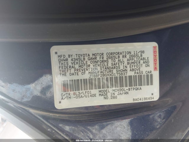 Aukcja sprzedaży 1999 Lexus Es 300, vin: JT8BF28GXX0175837, numer aukcji: 44150855