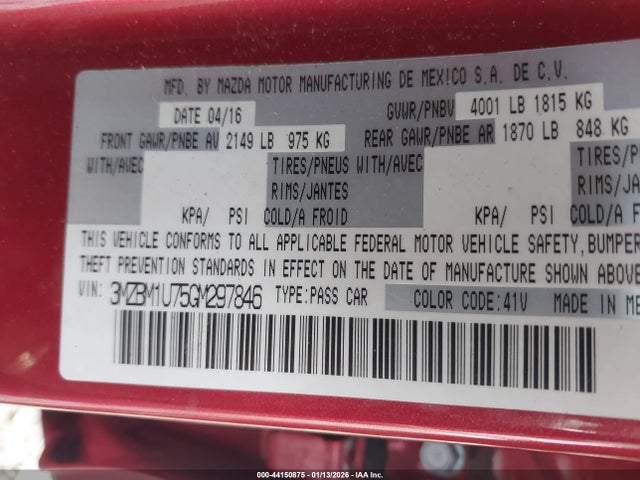 3MZBM1U75GM297846 Mazda Mazda3 I Sport