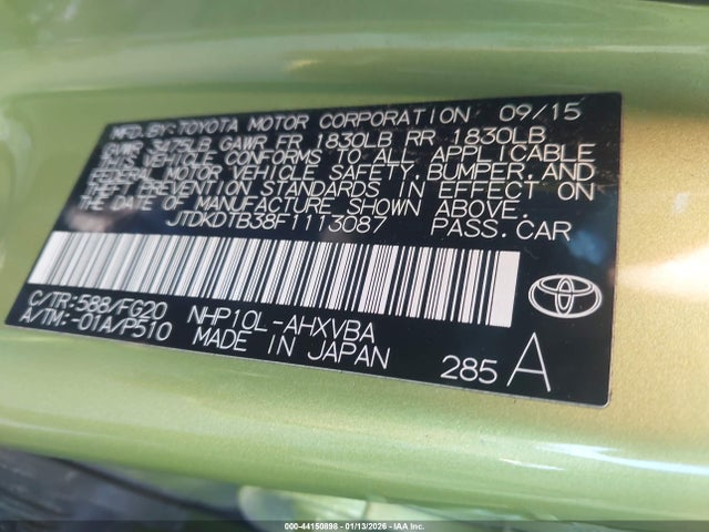 JTDKDTB38F1113087 Toyota Prius C Two