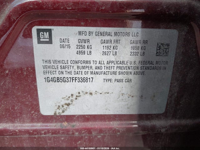 Aukcja sprzedaży 2015 Buick Lacrosse Leather, vin: 1G4GB5G37FF336817, numer aukcji: 44150901