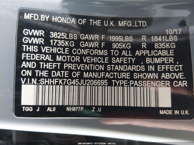 SHHFK7G45JU206695 Honda Civic Sport
