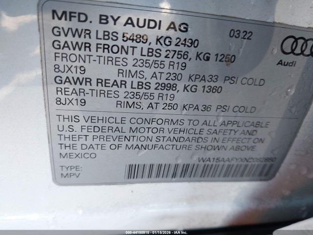 Продажа на аукционе авто 2022 Audi Q5 Sportback Premium Plus 45 Tfsi S Line Quattro S Tronic, vin: WA15AAFYXN2082850, номер лота: 44150915