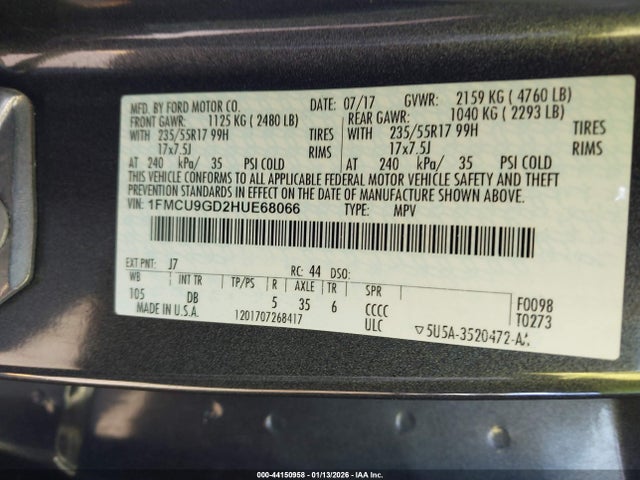 Aukcja sprzedaży 2017 Ford Escape Se, vin: 1FMCU9GD2HUE68066, numer aukcji: 44150958