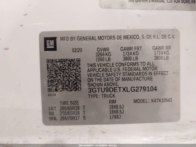 3GTU9DETXLG279104 GMC Sierra 1500 4wd Short Box Slt