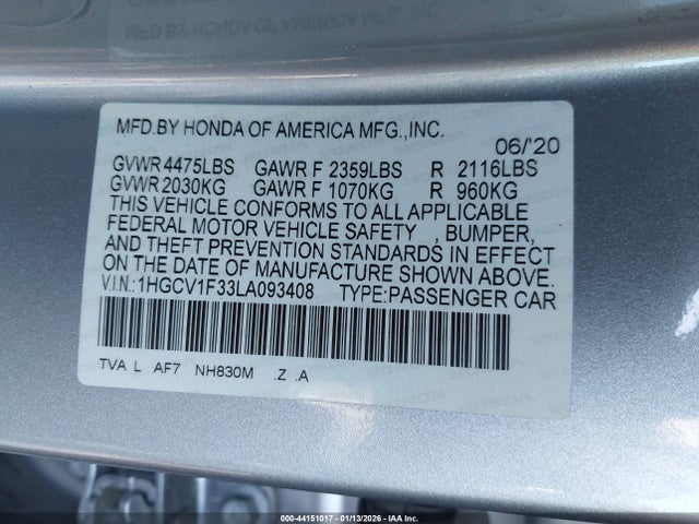 2020 HONDA ACCORD 1HGCV1F33LA093408 Photo 8