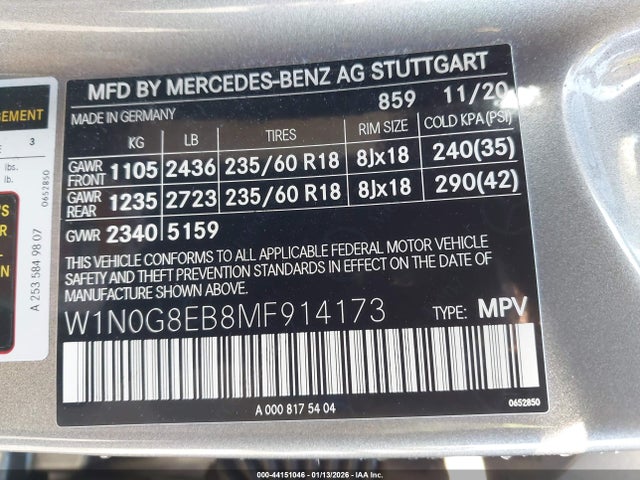 W1N0G8EB8MF914173 Mercedes-Benz Glc 300 4matic Suv