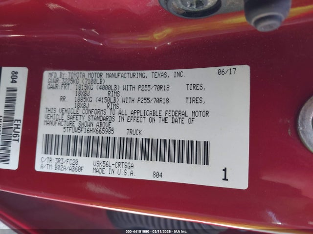 5TFUW5F16HX665985 Toyota Tundra Sr5 5.7l V8