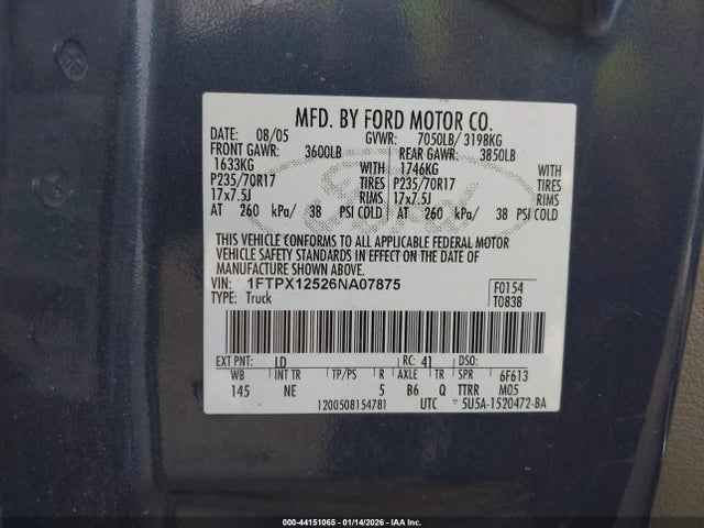 2006 FORD F-150 1FTPX12526NA07875 Photo 8