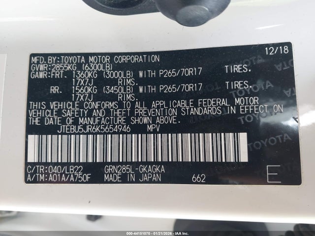 2019 TOYOTA 4RUNNER JTEBU5JR6K5654946 Photo 8