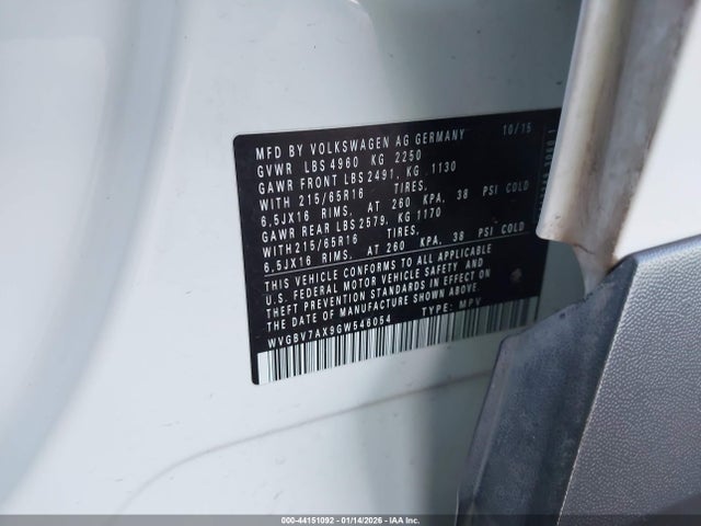 WVGBV7AX9GW546054 Volkswagen TIGUAN S