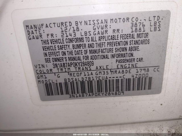 3N1AB7AP0KY284809 Nissan SENTRA SV