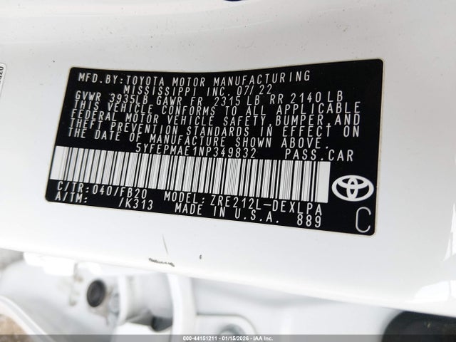 Toyota COROLLA LE 2022 5YFEPMAE1NP349832 Image 9