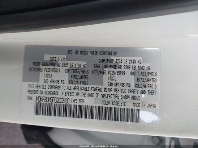44151238 :رقم المزاد ، JM3KFBDM3P0200520 vin ، 2023 Mazda Cx-5 2.5 S Premium مزاد بيع