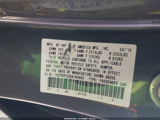 1HGCR2F50GA189885 Honda Accord Sport