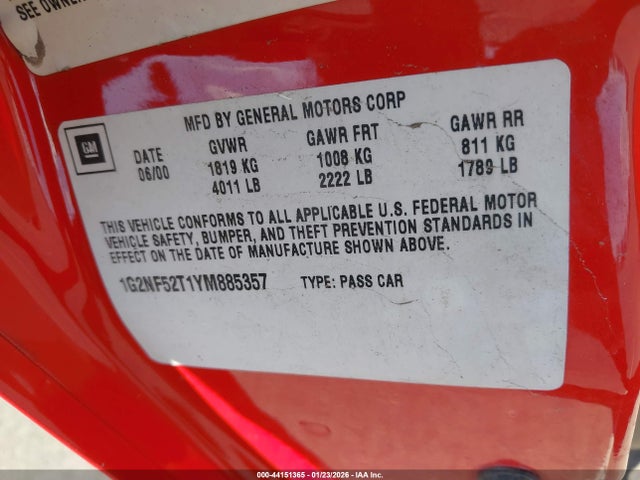 2000 PONTIAC GRAND AM 1G2NF52T1YM885357 Photo 8