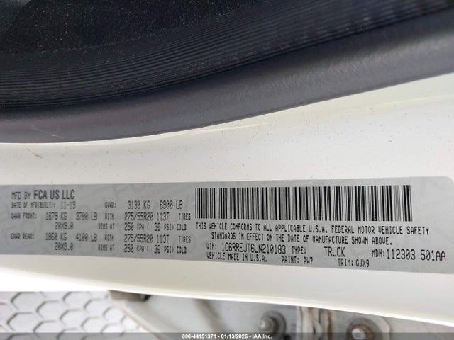 Продаж на аукціоні авто 2020 Ram 1500 Laramie  4x2 5'7 Box, vin: 1C6RREJT6LN210183, номер лоту: 44151371
