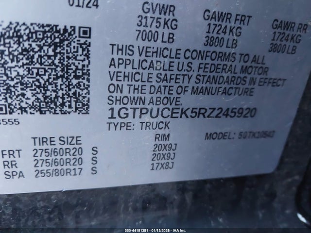 Продажа на аукционе авто 2024 Gmc Sierra 1500 4wd  Short Box Elevation With 3sb, vin: 1GTPUCEK5RZ245920, номер лота: 44151381