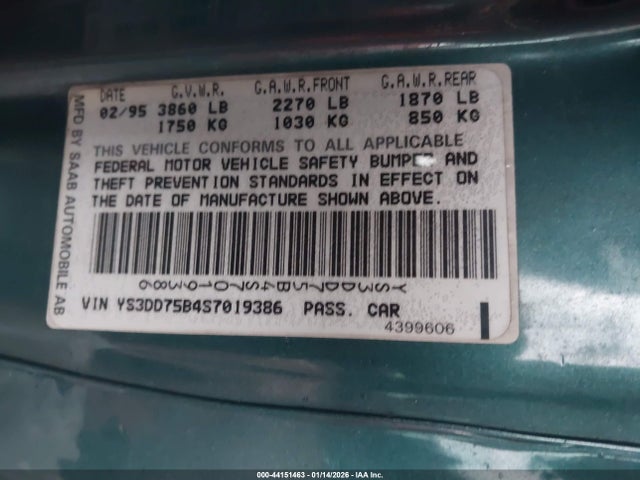 1995 SAAB 900 YS3DD75B4S7019386 Photo 8