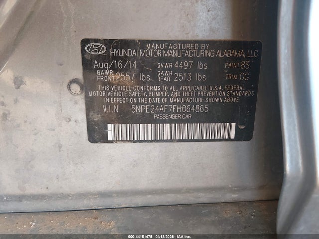 5NPE24AF7FH064865 Hyundai SONATA SE