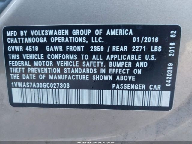2016 VOLKSWAGEN PASSAT 1VWAS7A30GC027303 Photo 8