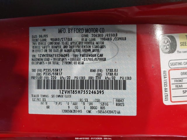 2005 FORD MUSTANG 1ZVHT85H755246395 Photo 8