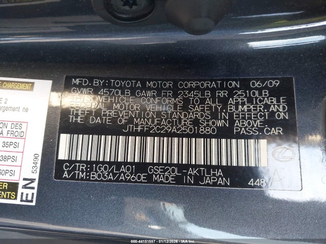 44151557 :رقم المزاد ، JTHFF2C29A2501880 vin ، 2010 Lexus Is 250c مزاد بيع