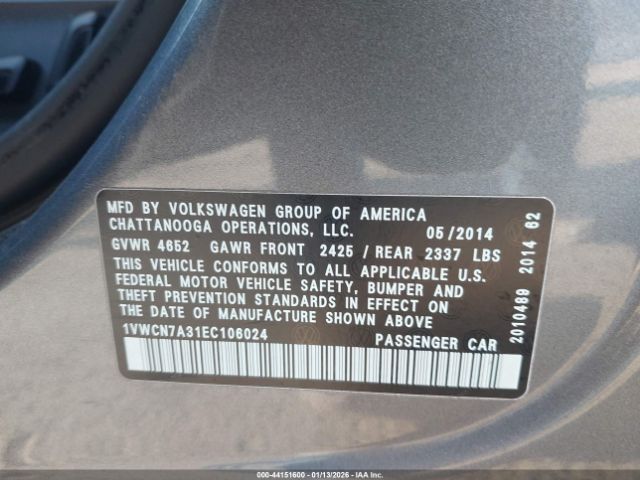 2014 VOLKSWAGEN PASSAT 1VWCN7A31EC106024 Photo 8